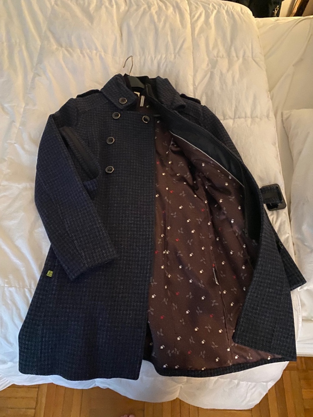 Soia & Kyo.
Belted Blue Plaid Wool Coat
Size Large